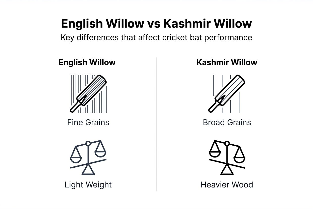 Infographic comparing English and Kashmir willow bats