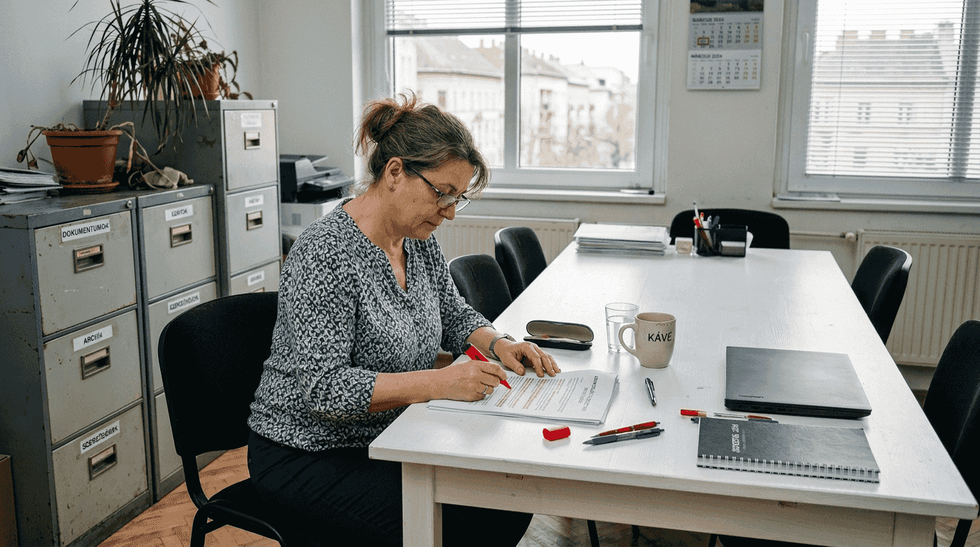 Egy kolléga piros filctollal kihúzza a legfontosabb részeket az adatkezelési tájékoztatóból.