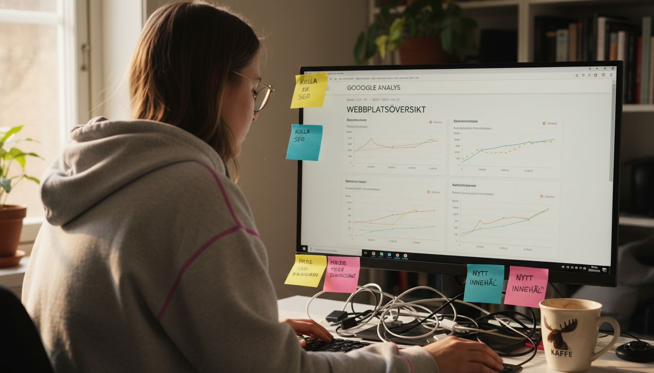 Kvinna som granskar och analyserar statistik för bloggens SEO-trafik