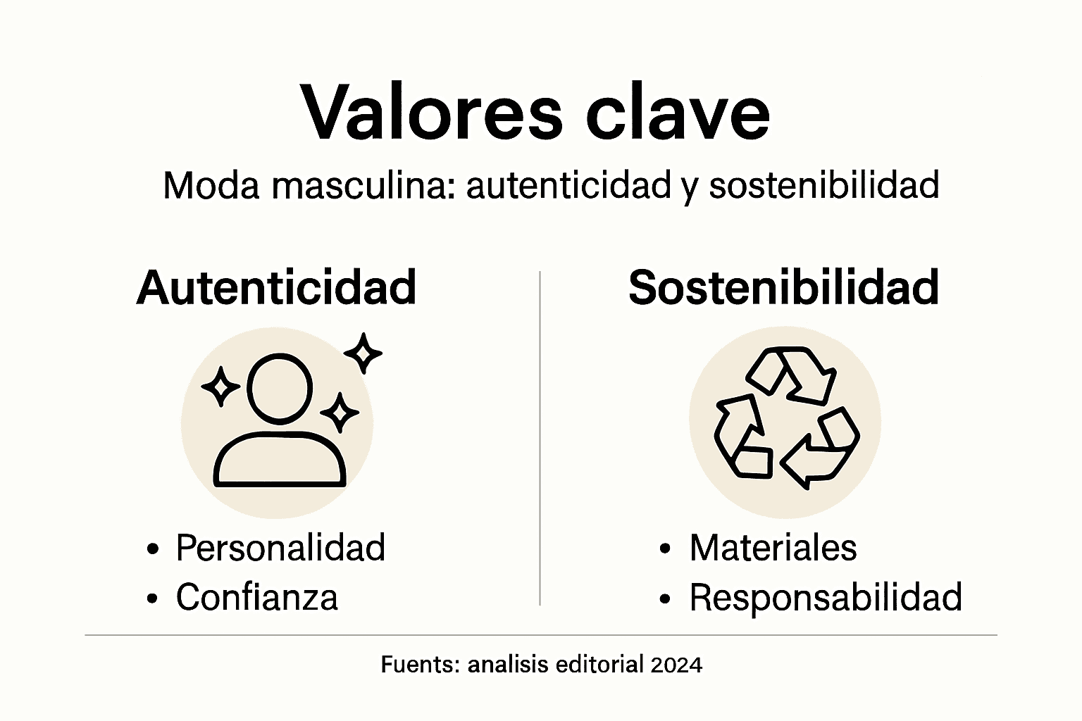 Infografía sobre moda masculina: autenticidad y sostenibilidad como valores clave