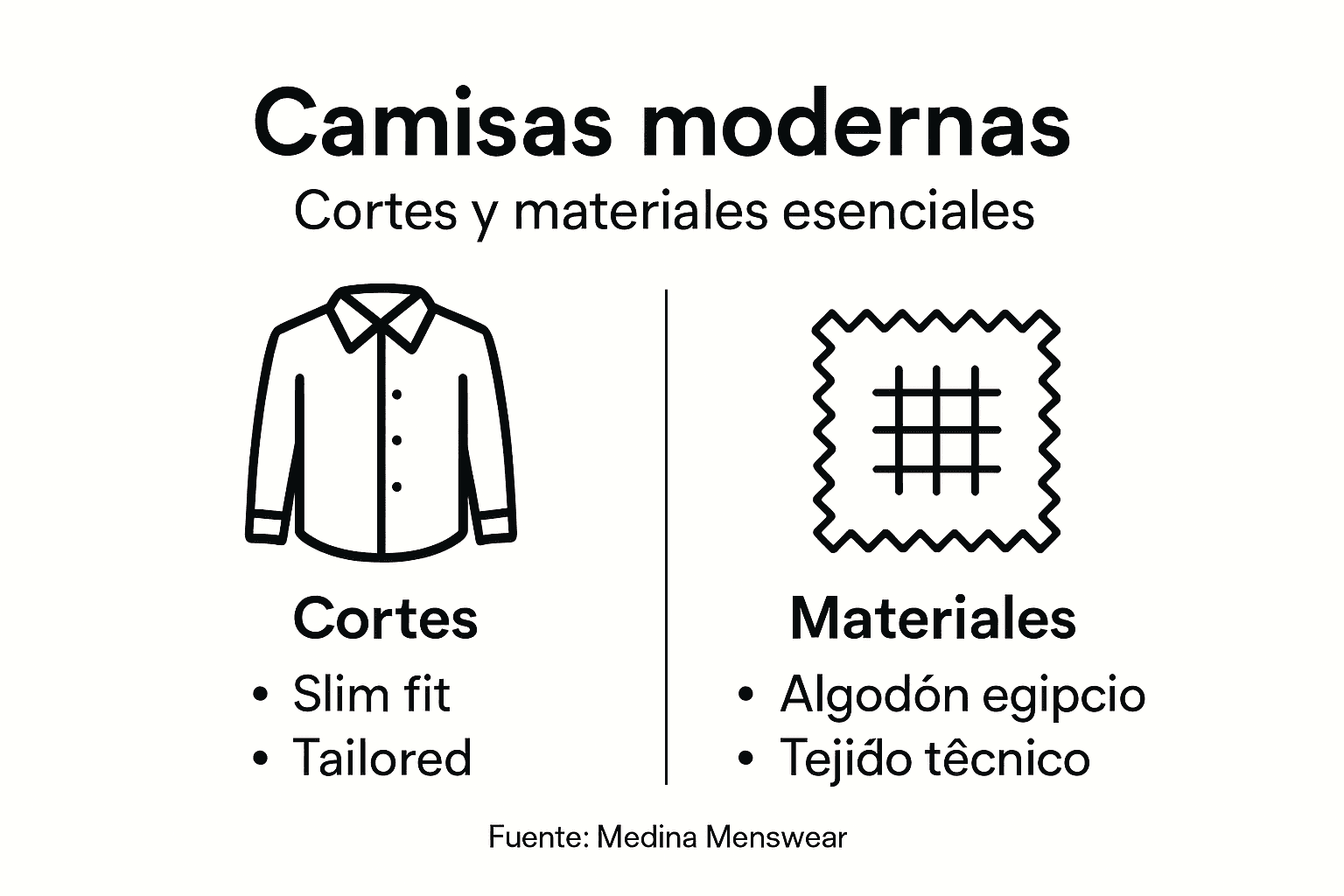 Guía visual sobre los diferentes tipos de corte y tejidos que se utilizan en las camisas