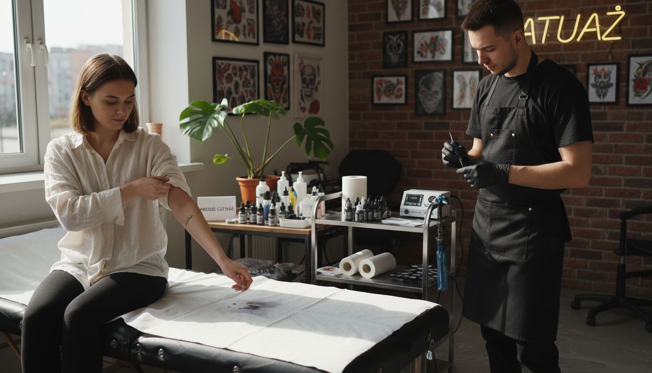 Kobieta szykuje się do zrobienia tatuażu.