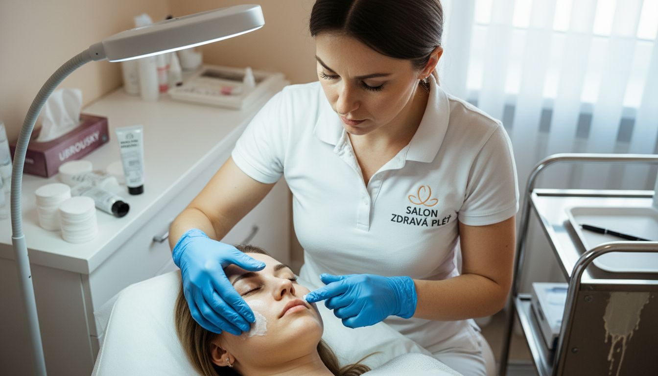 Kosmetička pečlivě nanáší krém během ošetření v salonu.