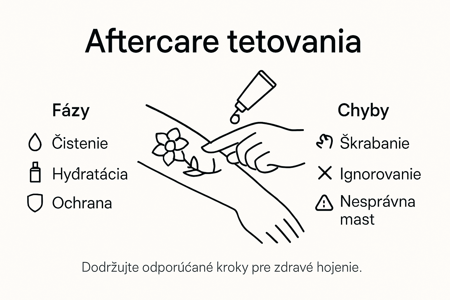 Prehľadná infografika s najdôležitejšími tipmi na starostlivosť o čerstvé tetovanie