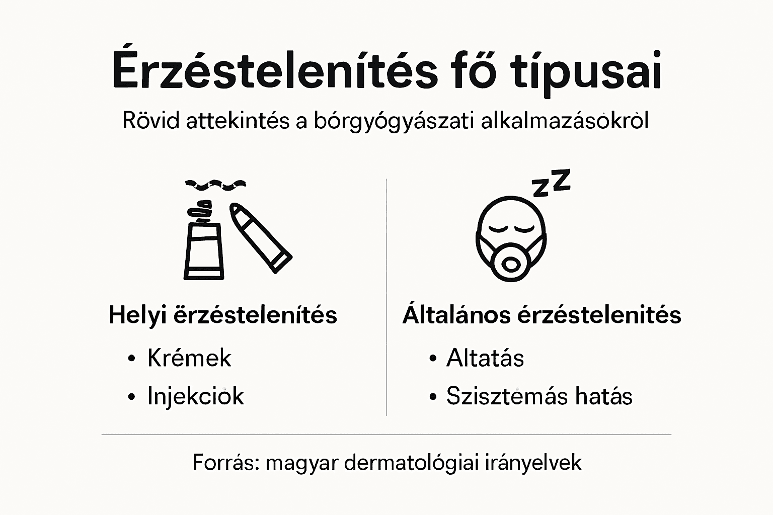 Letisztult infografika az érzéstelenítés különböző fajtáiról