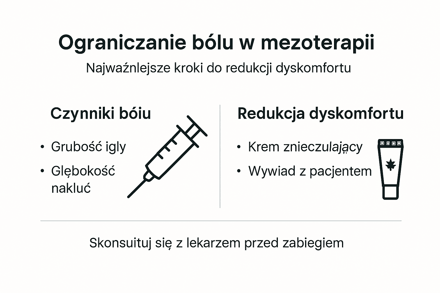 Infografika: Jak skutecznie zmniejszyć ból podczas mezoterapii – najważniejsze wskazówki krok po kroku
