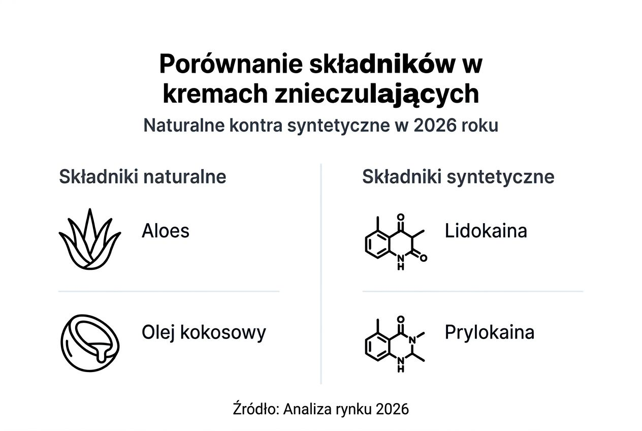 Zestawienie składników aktywnych w popularnych kremach znieczulających – infografika