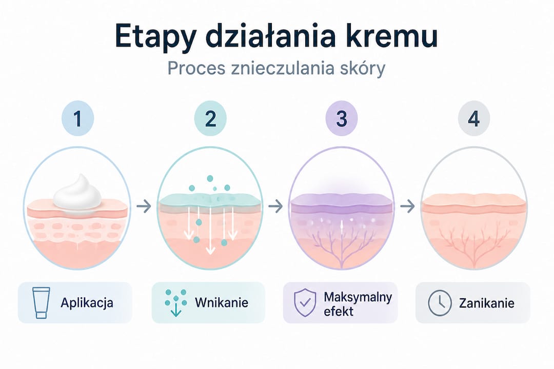 Infografika przedstawiająca kolejne etapy nakładania kremu znieczulającego