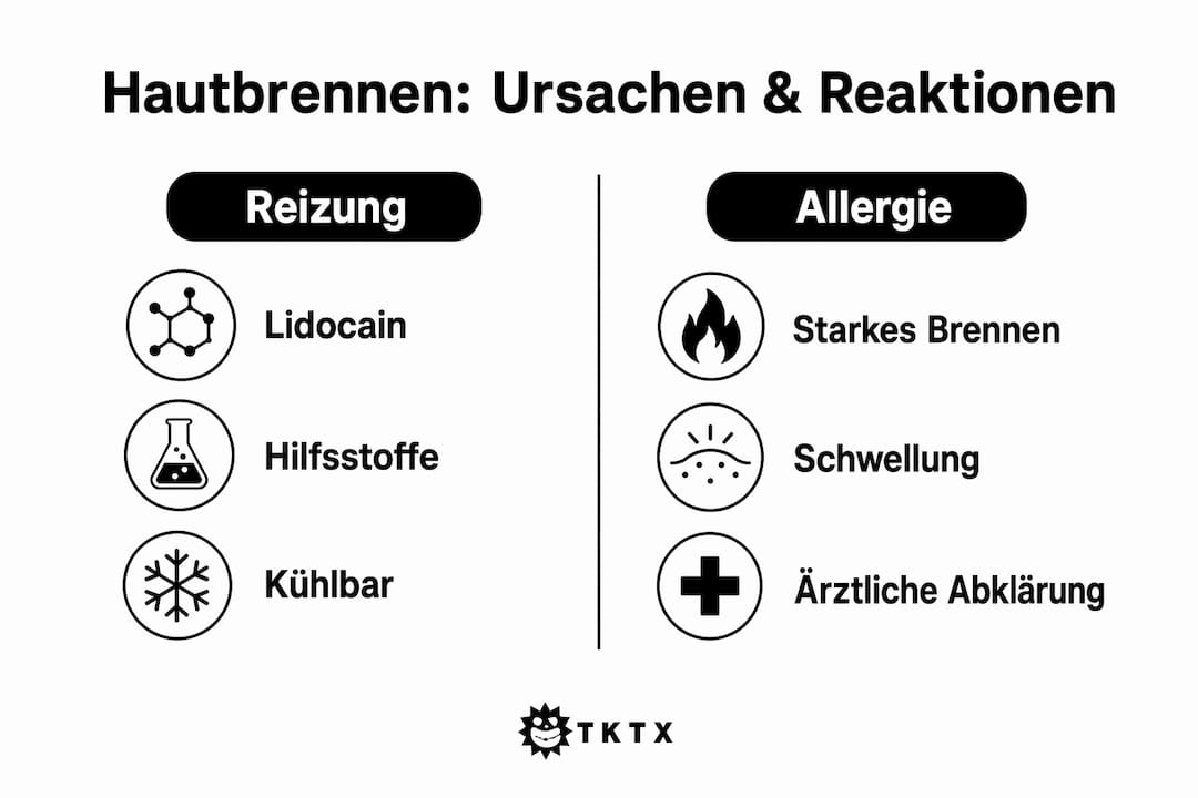 Grafik veranschaulicht, welche Auslöser für Brennen auf der Haut verantwortlich sein können und wie der Körper darauf reagiert.