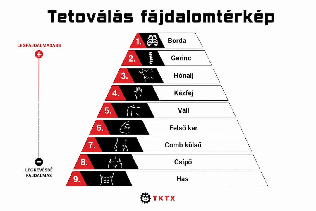 Tetoválás: melyik testrészen mennyire fáj? – Infografika a fájdalomérzékenységi térképről
