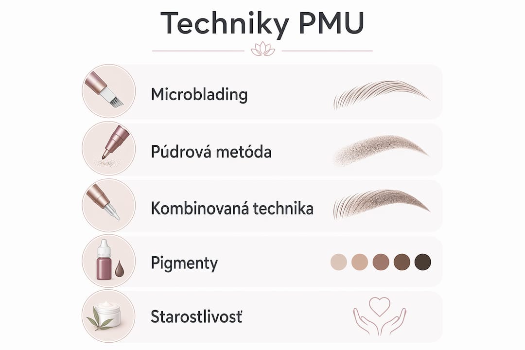 Prehľadná infografika, ktorá vám predstaví rôzne techniky permanentného make-upu a typy používaných pigmentov.