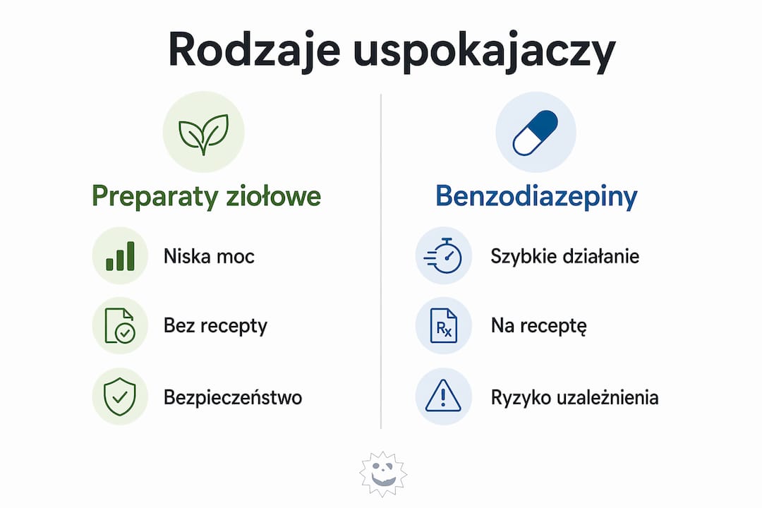 Infografika pokazująca zestawienie różnych typów leków uspokajających