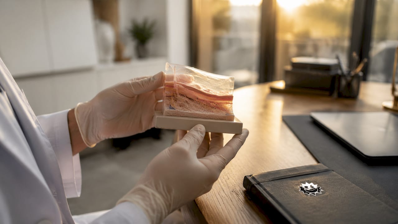 Detailansicht eines Modells der Lidhaut in einer Klinik