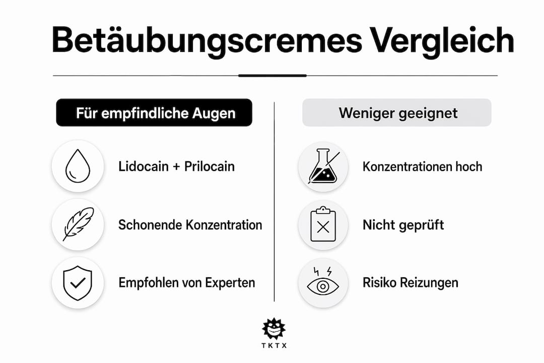 Übersichtsgrafik: Welche Betäubungscreme fürs Auge schneidet im Vergleich am besten ab?