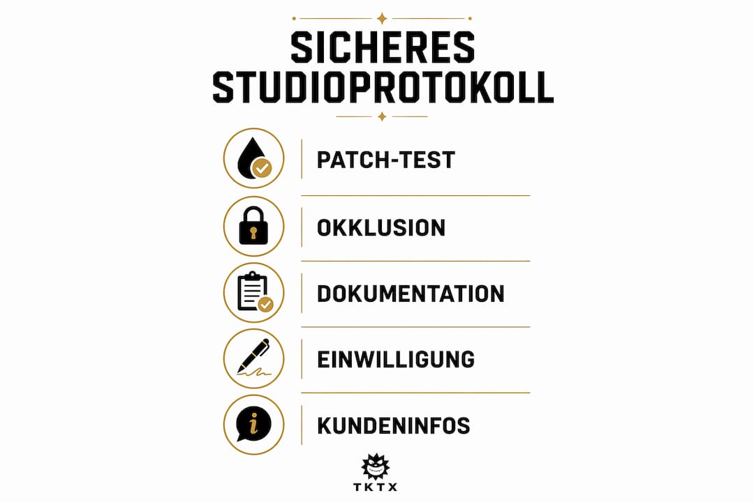 Die Infografik veranschaulicht alle wichtigen Schritte für ein sicheres Arbeiten im Studio.