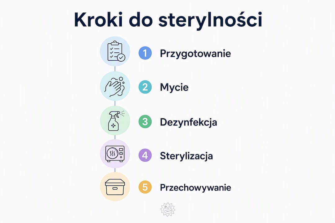 Infografika pokazująca etapy osiągania sterylności