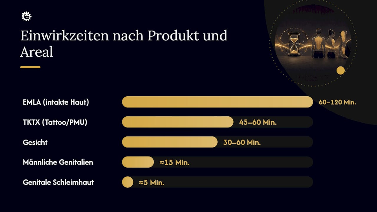 Wie lange wirkt Betäubungscreme je nach Produkt und Körperregion? — overview diagram