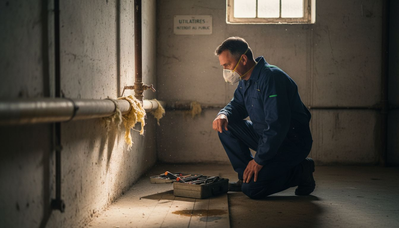 Un expert inspecte le sous-sol afin de détecter la présence éventuelle de matériaux contenant de l’amiante.