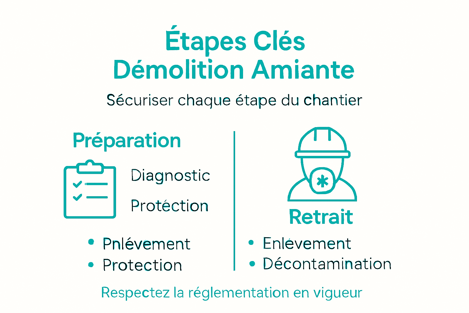Les grandes étapes d’un chantier de désamiantage illustrées en infographie