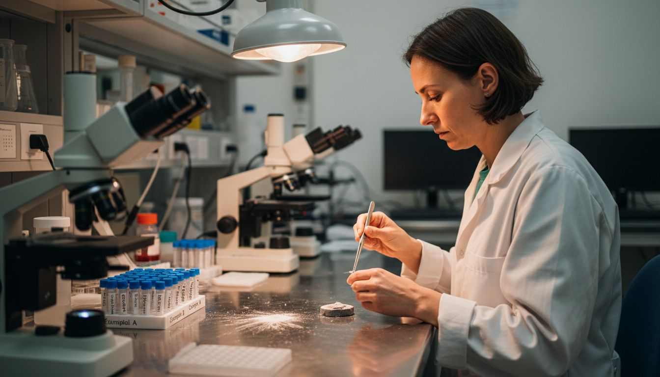 Un chercheur procède à l’analyse d’un échantillon d’amiante en laboratoire.