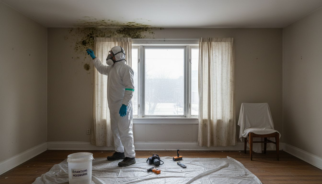 Un spécialiste effectue une inspection des moisissures dans un immeuble à Montréal.