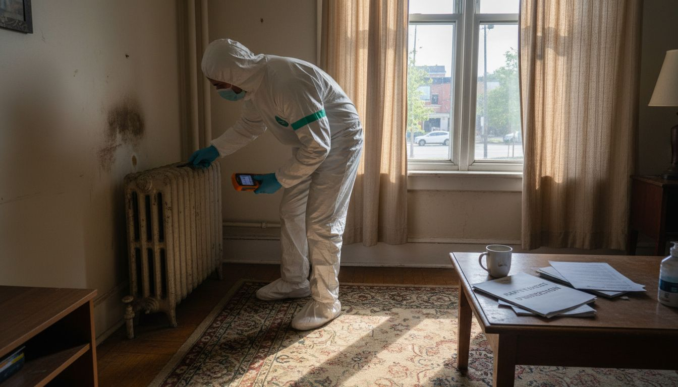 Un spécialiste effectue une inspection de moisissure dans une habitation à Montréal.