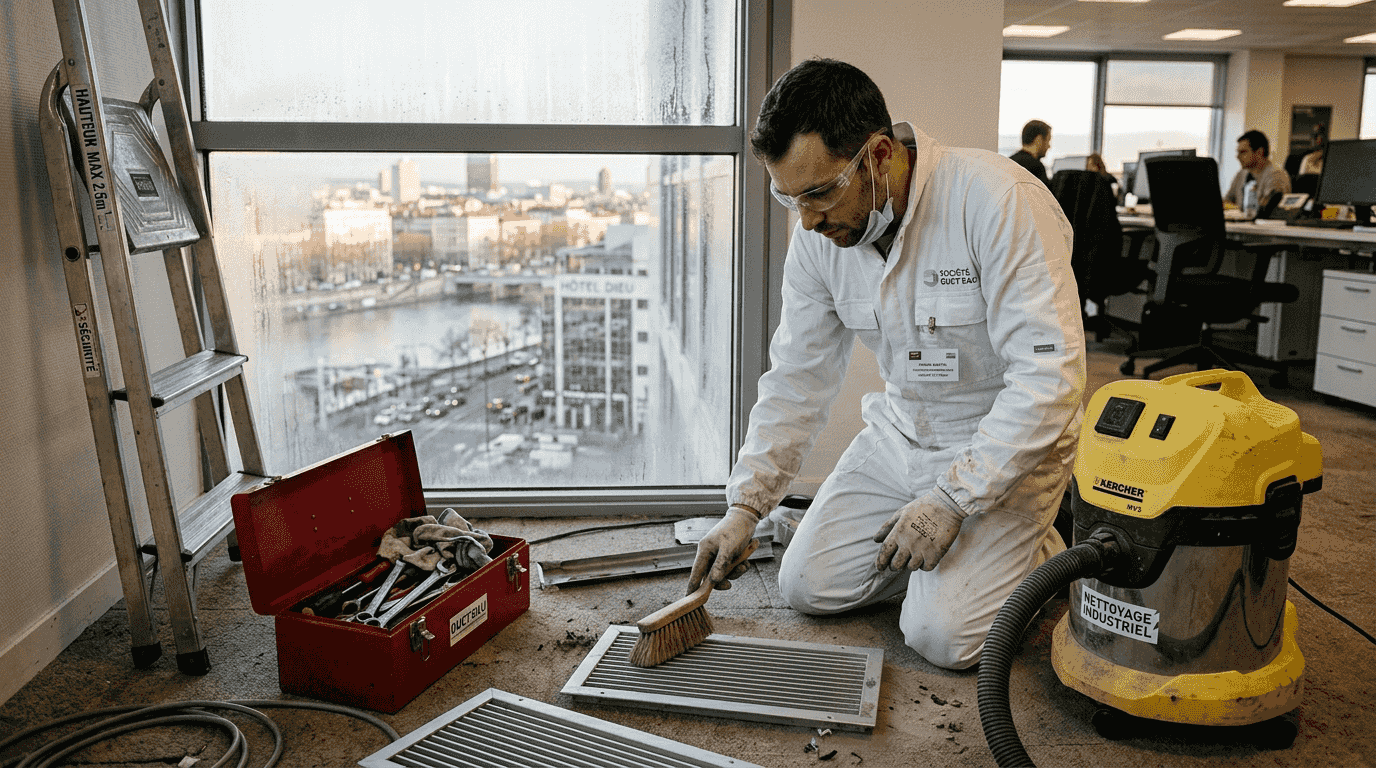 Un professionnel en train d’effectuer l’entretien d’un système de ventilation