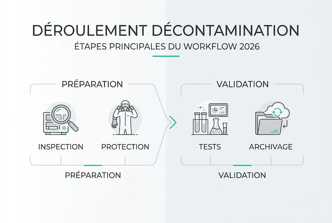 Les grandes étapes du processus de décontamination en un coup d’œil