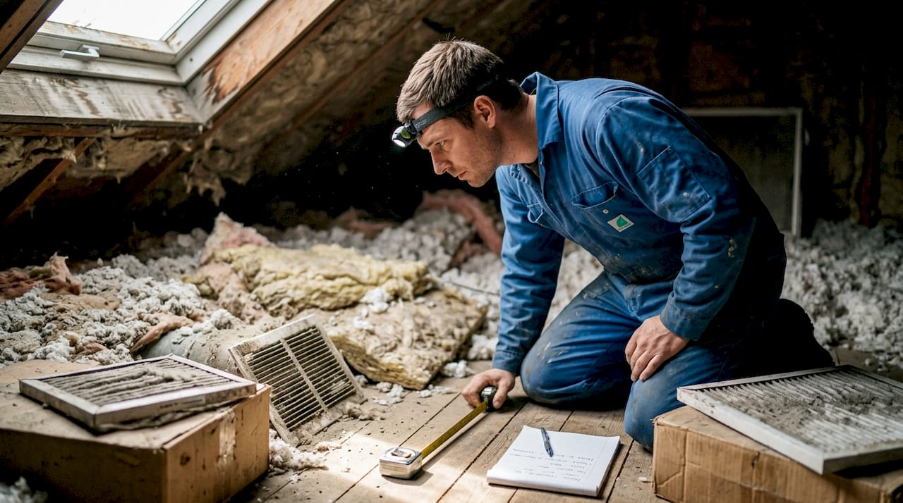 Un spécialiste contrôle le système de ventilation dans un immeuble ancien.