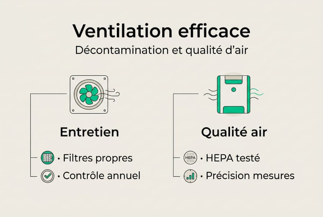 Infographie sur ventilation et décontamination immeuble