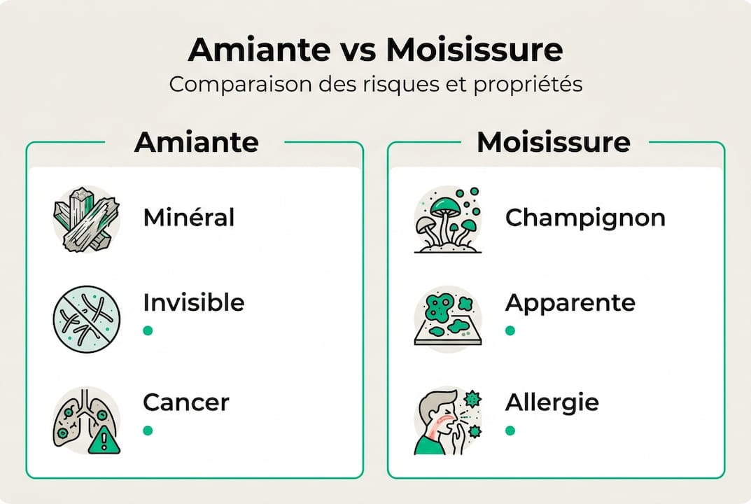 Infographie : Amiante vs Moisissures — les différences à connaître