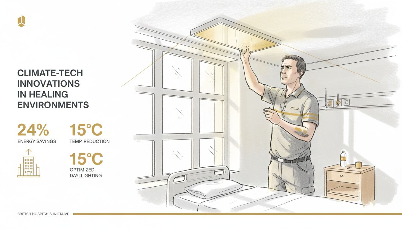 Worker adjusting reflective panel over hospital window