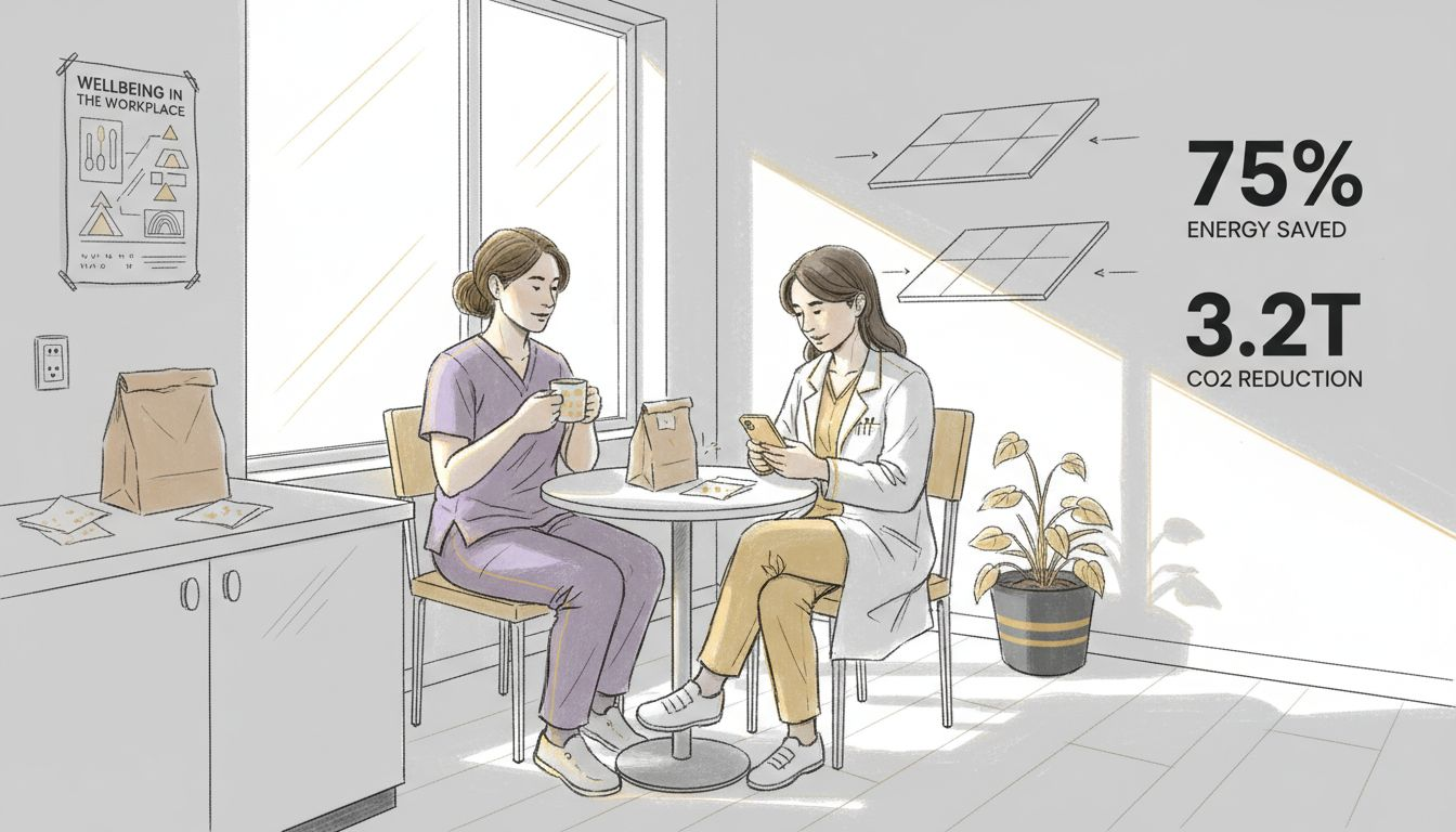 Staff enjoy sunlit healthcare break room