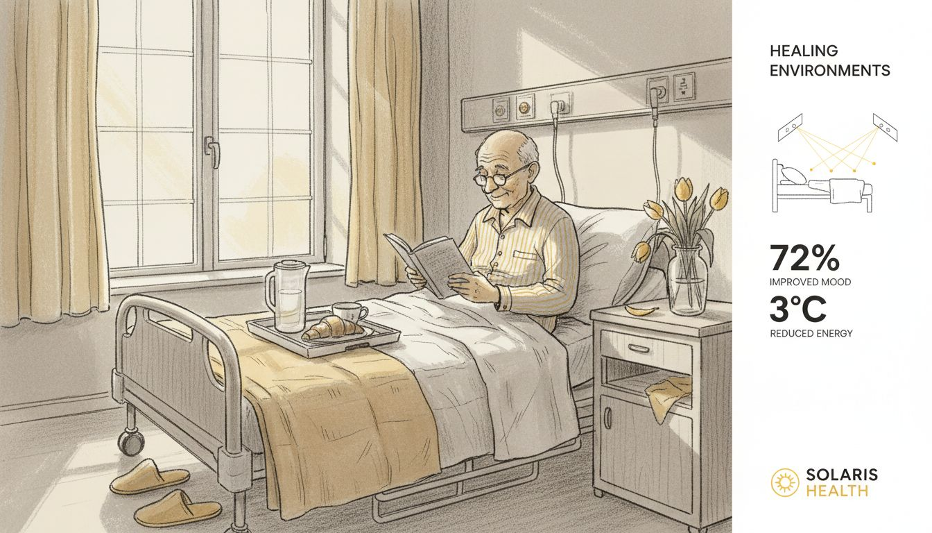 Patient reading in sunlit hospital room
