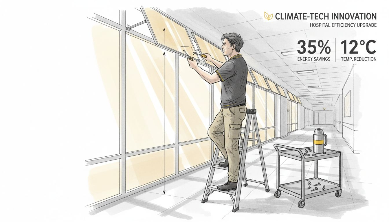 Engineer adjusts reflective panels above windows