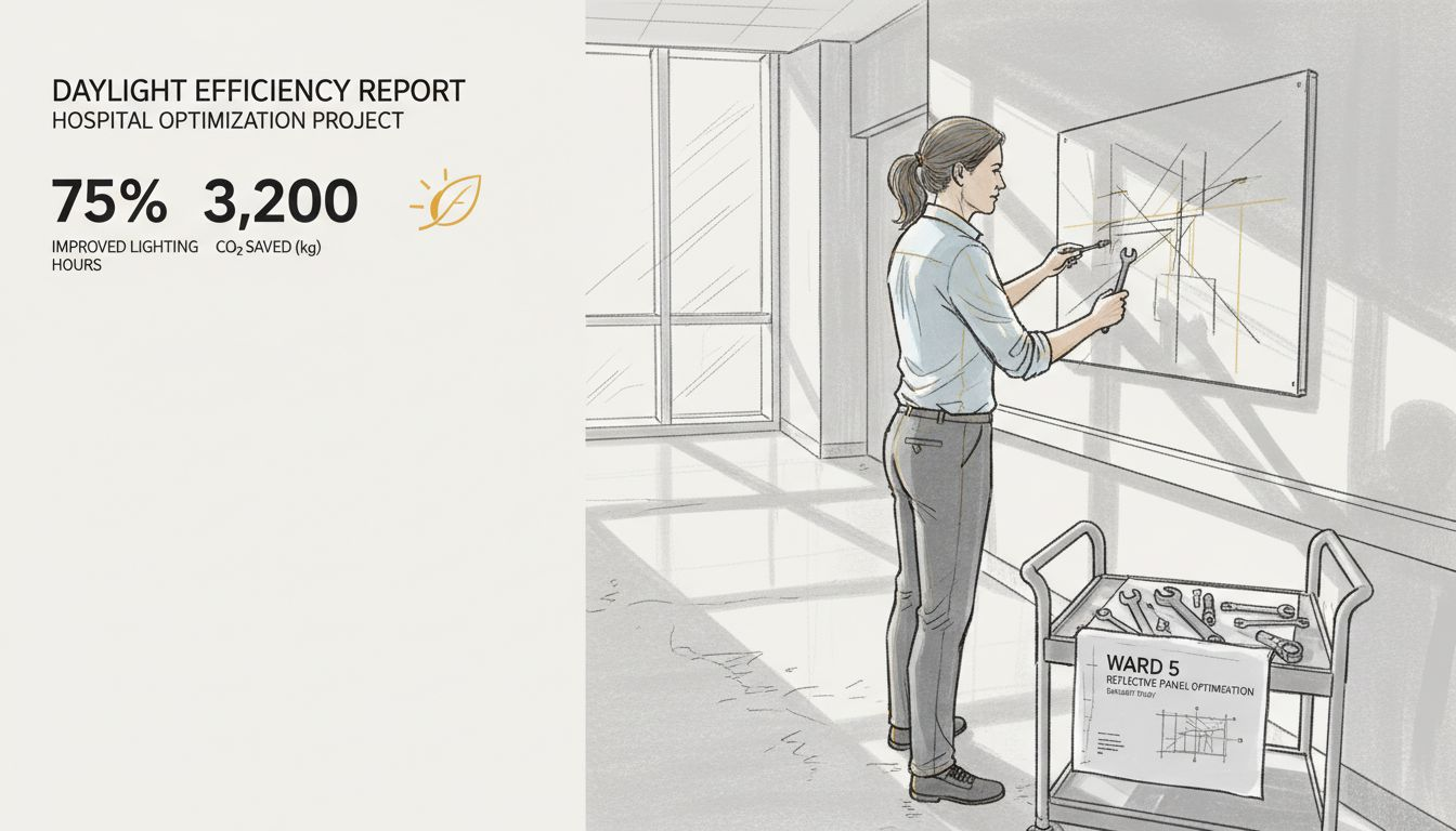 Manager adjusting reflective panel in hospital corridor