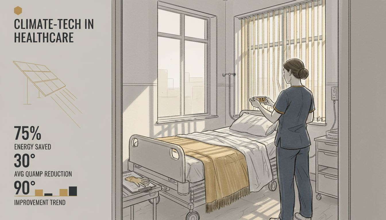 Nurse adjusts blinds in sunny hospital room