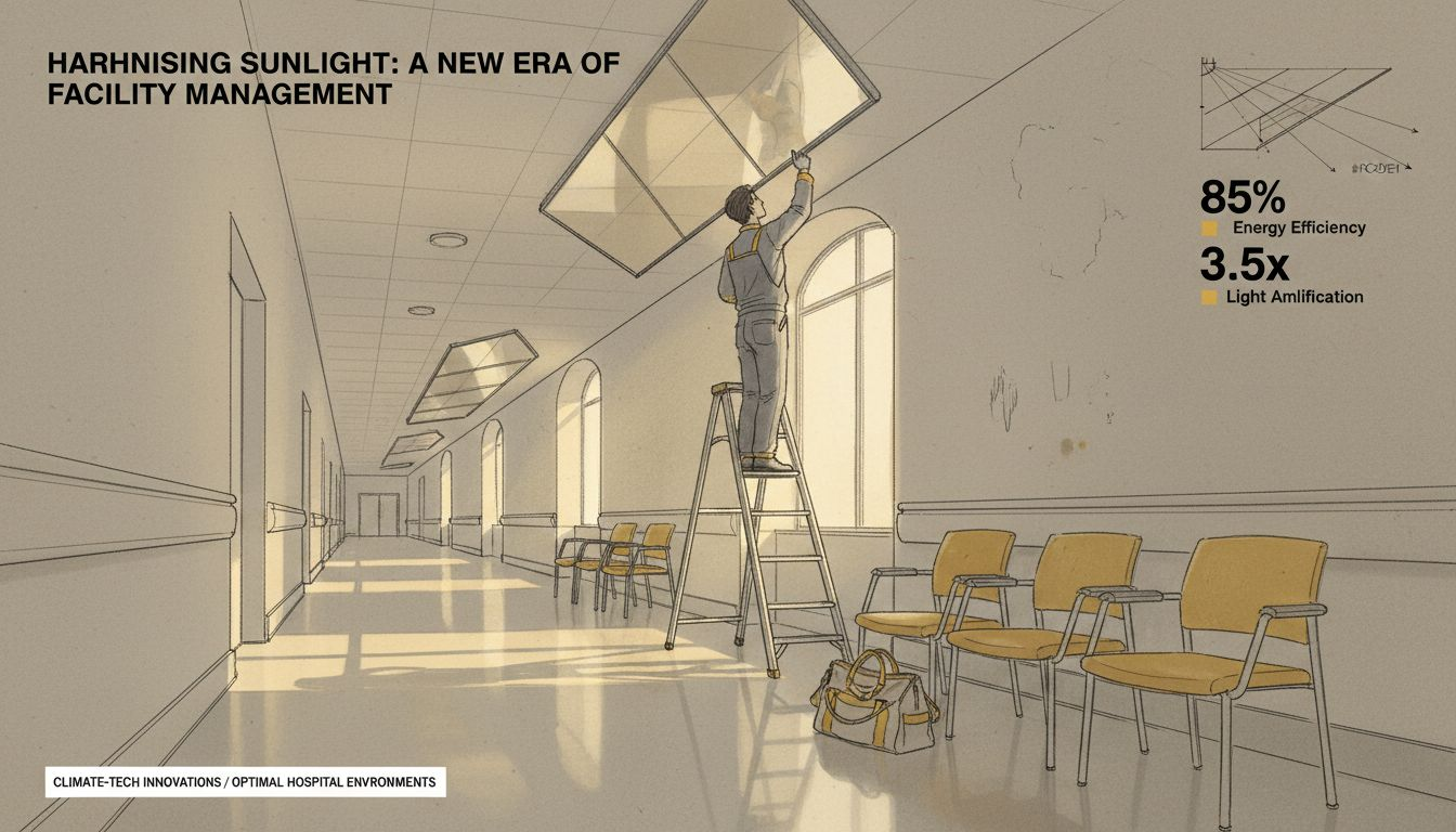 Technician adjusts reflective panel in hallway