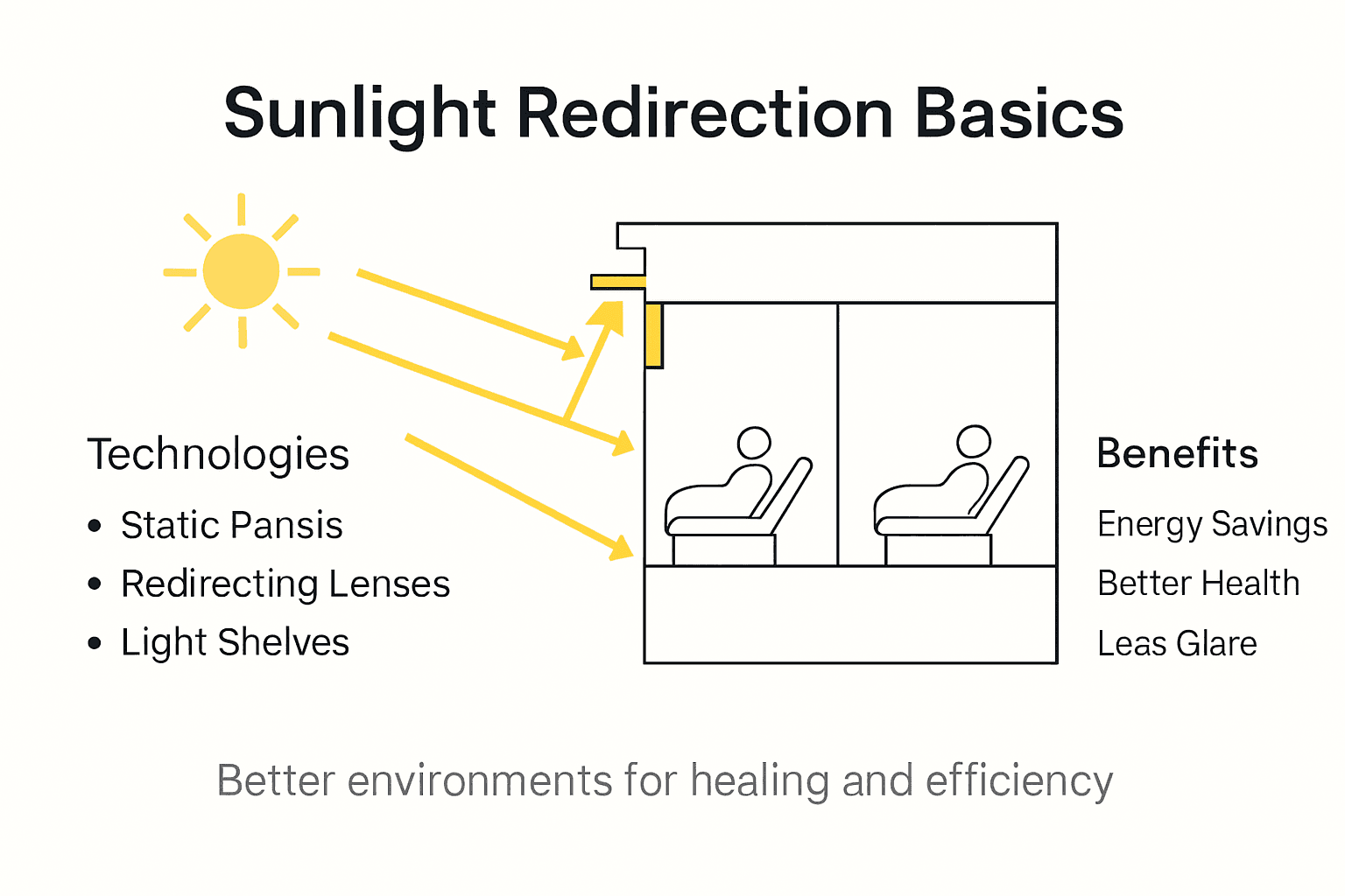 Infographic shows sunlight redirection methods and benefits