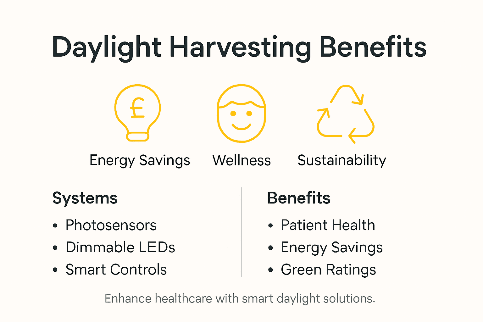 Infographic showing daylight harvesting benefits in healthcare