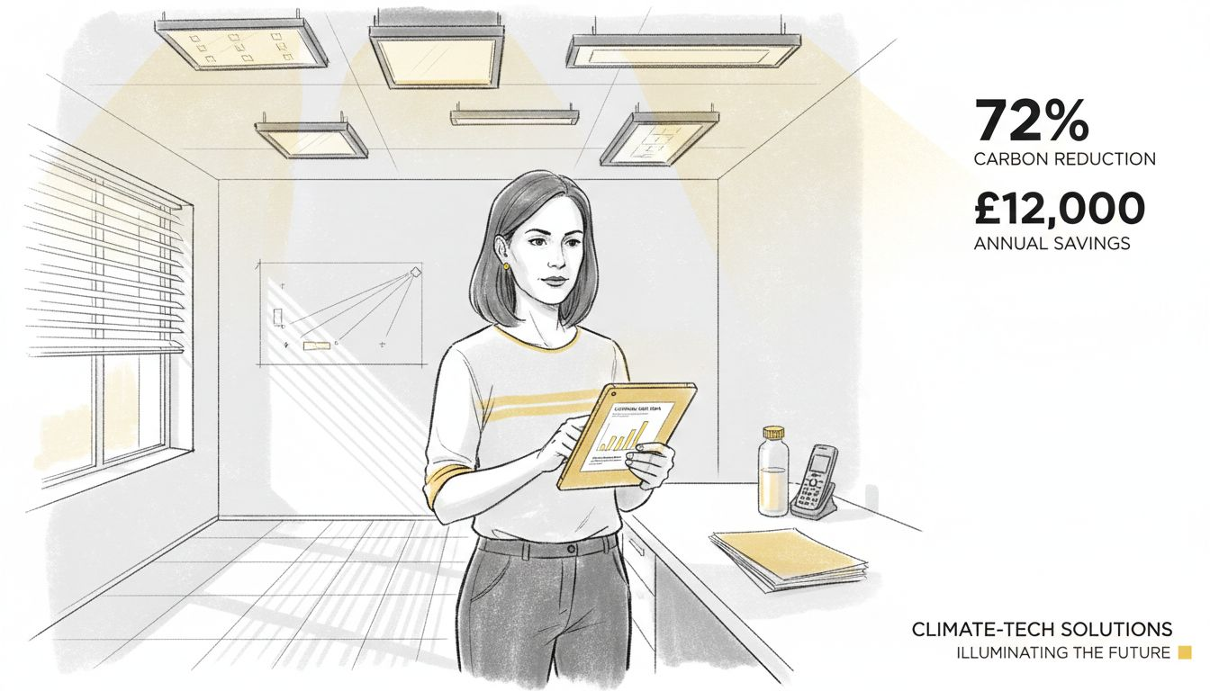 Manager reviewing hospital lighting audit results