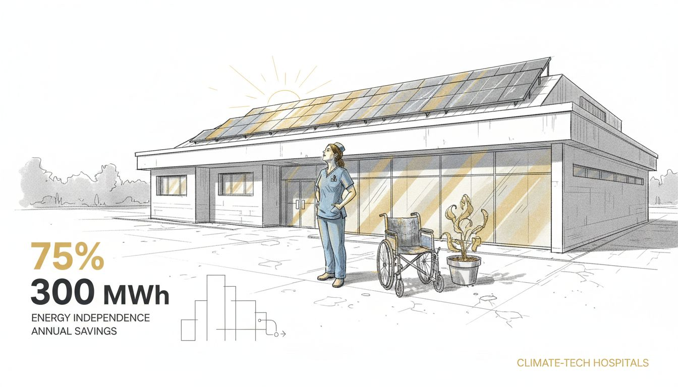 Nurse observing hospital with rooftop solar panels