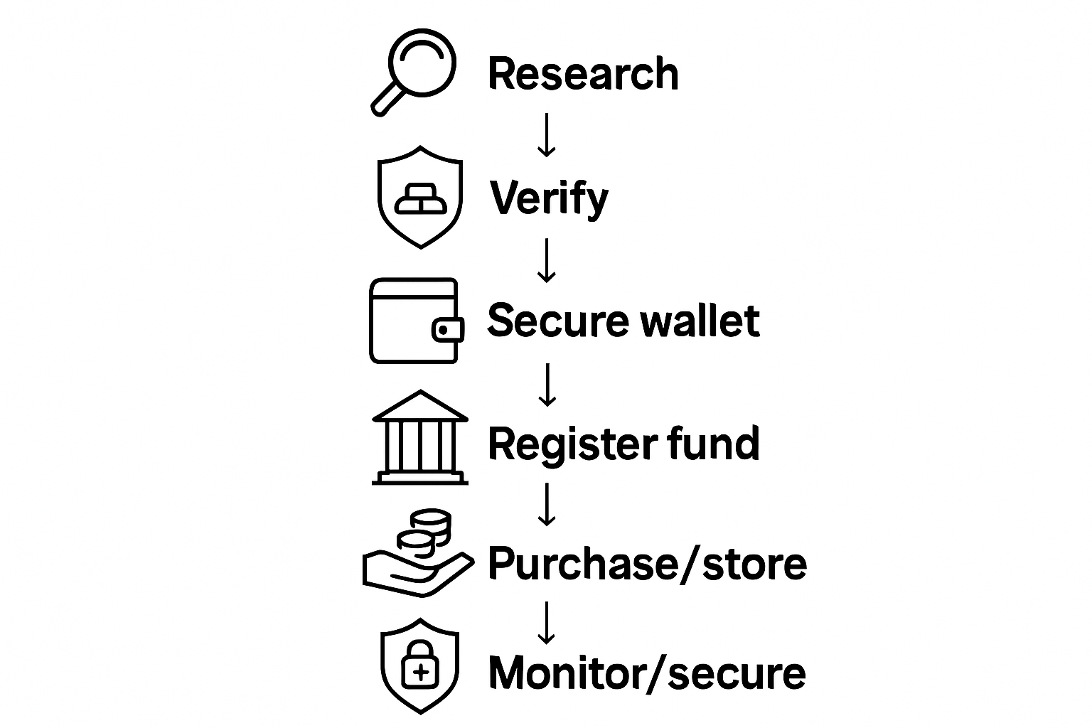 Infographic showing steps to invest in gold tokens