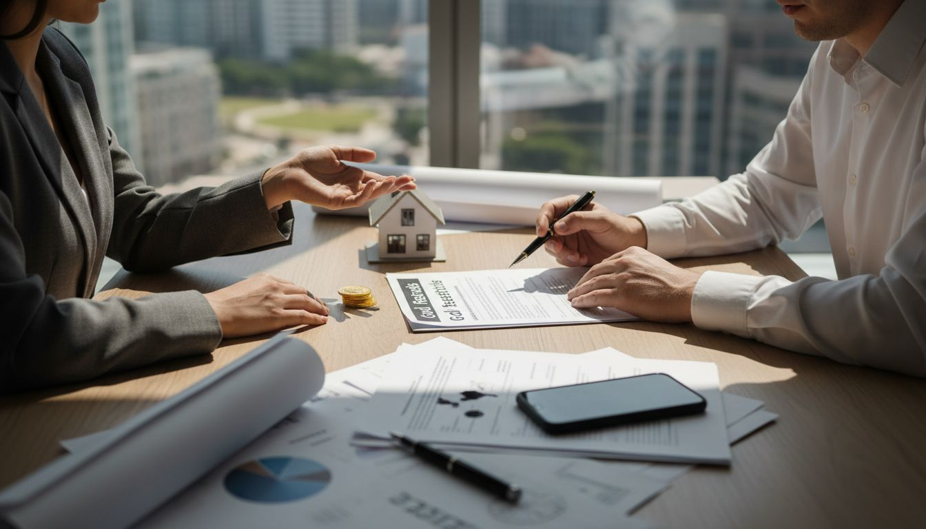 Professionals discussing gold and real estate tokens