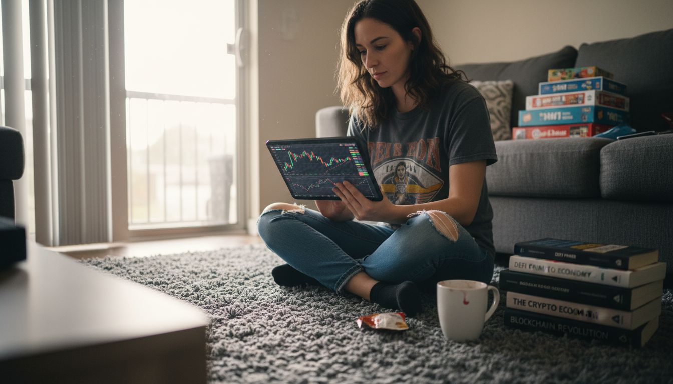 Casual blockchain investor checks asset charts