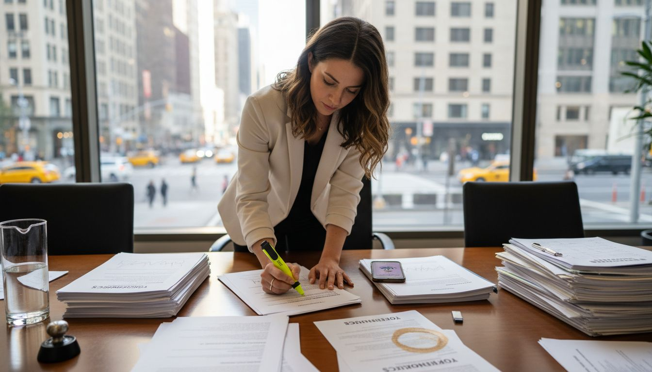 Analyst highlighting documents on token blockchain