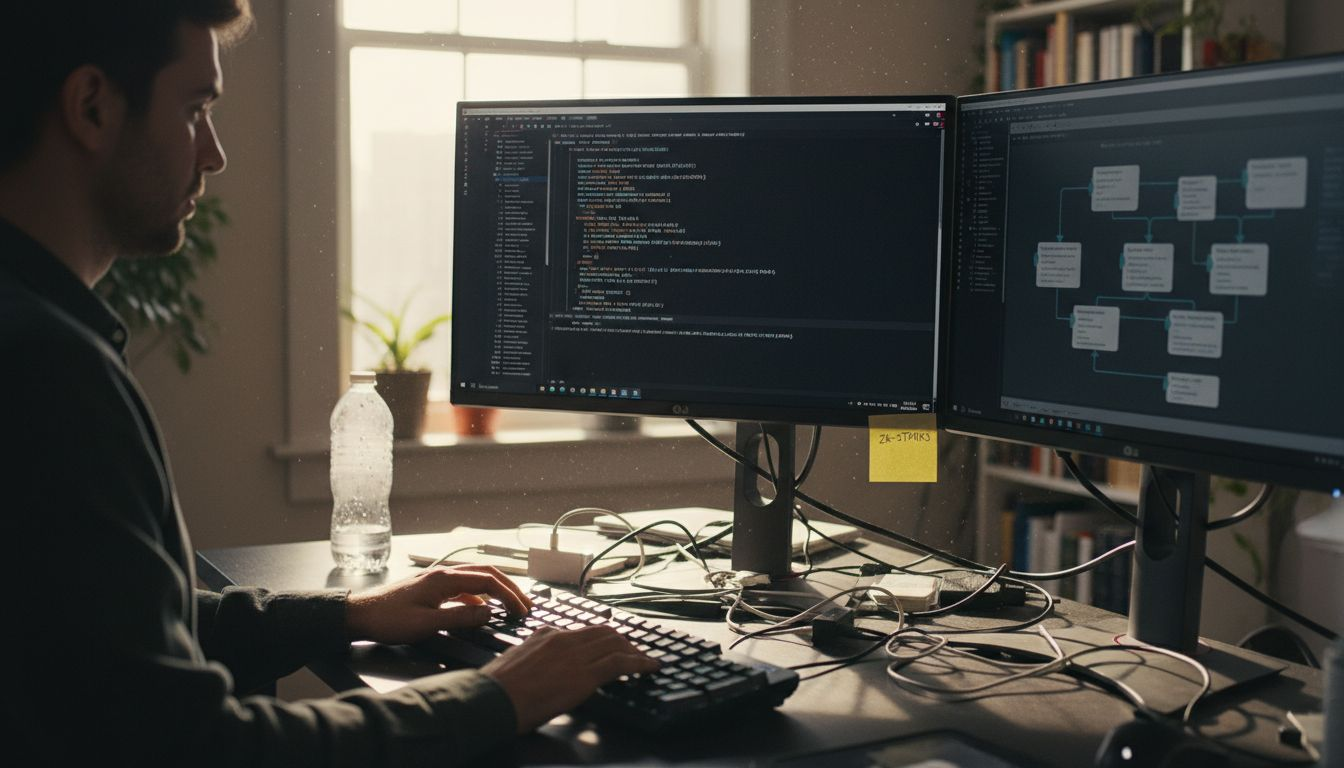 Developer coding blockchain token workspace