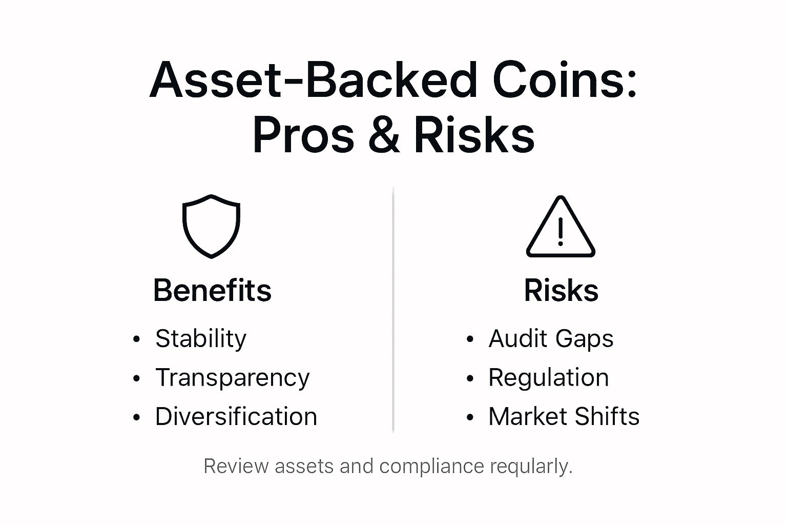 Infographic displaying pros and risks of asset-backed coins