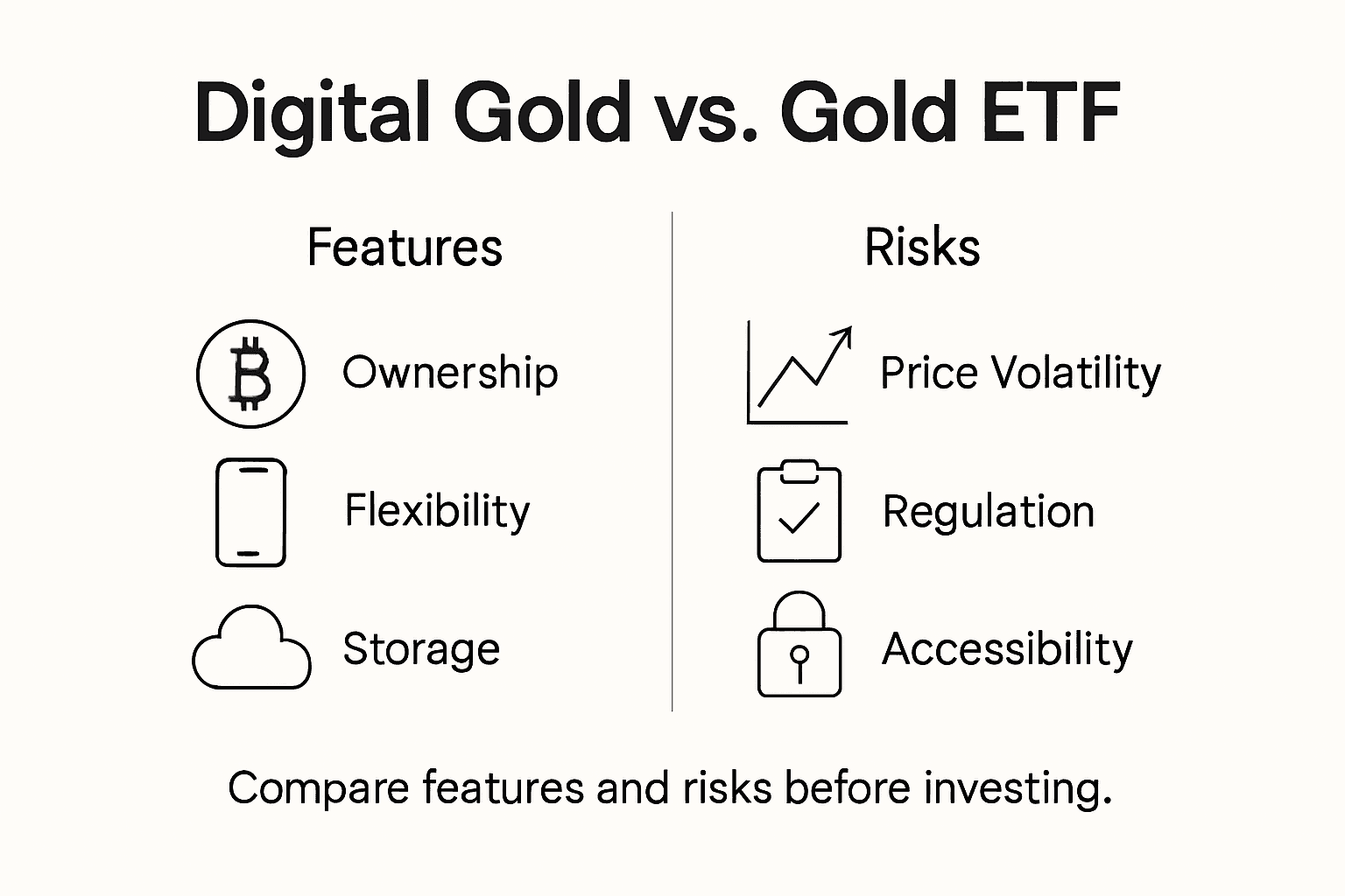 Infographic comparing digital gold, ETF, and physical gold