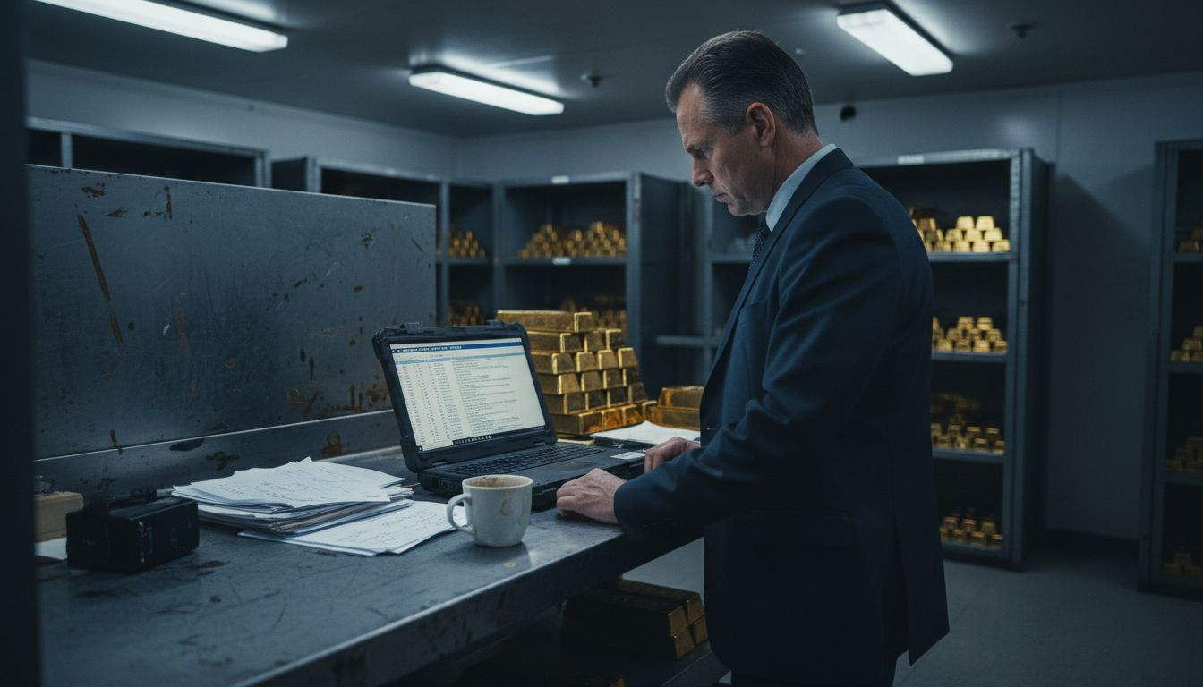 Security manager reviews gold audit logs in vault